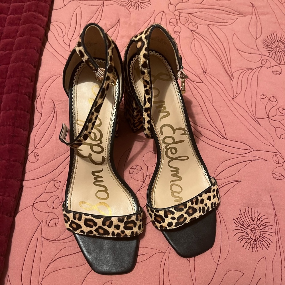 Sam Edelman ankle strap leopard heels 8.5